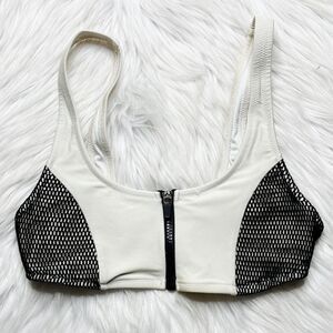 Forever 21 Mesh Zip Up Bikini Top Off White and Black Size XS
